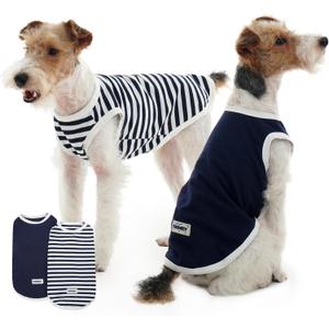 FUAMEY 2 Pack Dog T-Shirts for Medium Dogs,Puppy Lightweight & Breathable Sleeveless Shirts Soft Dog Tee Pet Vest T Outfit Dogs Striped Tank Tops Blue M
