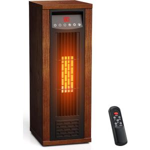 Air Choice Infrared Space Heater, 1500W Electric Portable Heater with Remote Control and Thermostat, Fast & Quiet Heating Tower Room Heater for Indoor Use, Bedroom, Office, Home, Chestnut