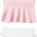 QJQ Girl's 2 Piece High Waisted Swimsuits Ruffle Waffle Bathing Suit Summer Cute Bikini Sets