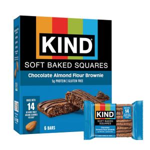 KIND Soft Baked Squares, Chocolate Almond Flour Brownie, Gluten Free, Healthy Snack Bars, 5g Protein, 6 Count, BBD 5/16/2026