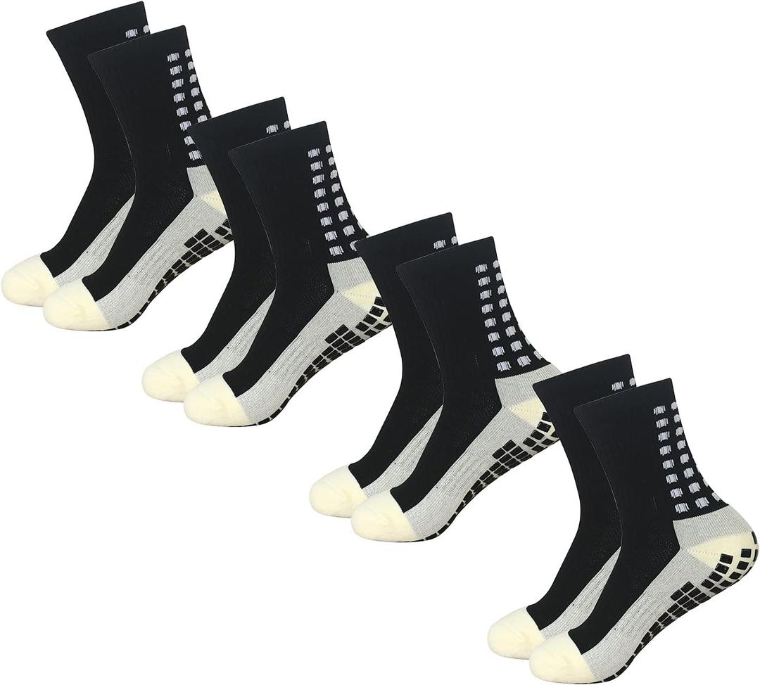 Yufree 4 Pairs Mens Grip Soccer Socks Non Slip Grippy Women Socks for Football Basketball Sports (One Size)