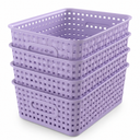 WYT 4-Pack Plastic Small Shelf Storage Weave Baskets Organizing for Cabinets and Pantries, Lavander 
Purple