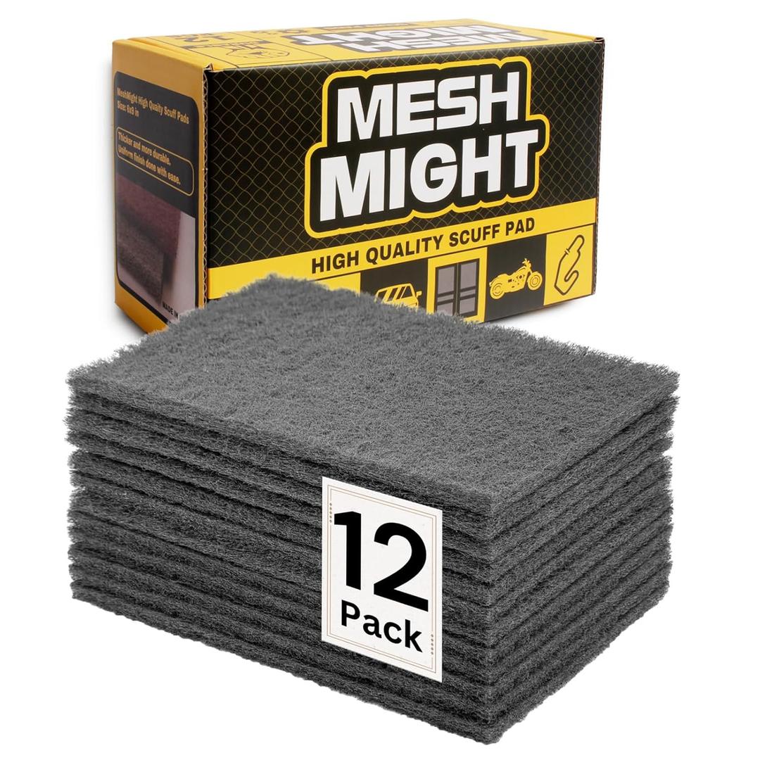 12-Pack 6"x9" Non-Woven Scuff Pads - Gray P800 - Aluminum Oxide Abrasive for Scouring, Sanding, Paint Primer Prep - Automotive, Auto Body, Woodworking, Surface Preparation (Gray)