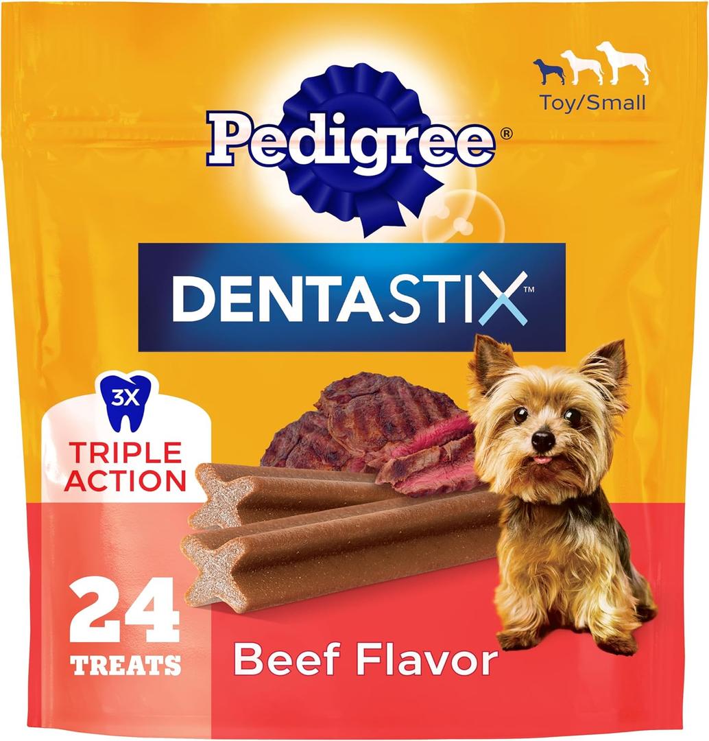 Pedigree Dentastix Dental Chews for Dogs, Small and Toy Breed Dog Treats, Beef Flavor, (7) 24ct Bags (168 Treats Total) (EXP 05/20/27)