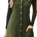 CUPSHE Casual Dresses for Women Square Neck Button Front Sleeveless Pockets A Line Mini Overall Dress, L
