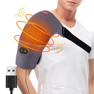 Comfheat USB Heated Shoulder Wrap with Vibration Massage for Car Travel Shoulder Heating Pad Massager for Rotator Cuff Pain Upper Arm Muscle Relief Adjustable Temperature Men Women (Not Chargeable)