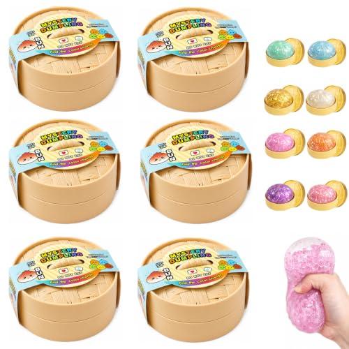 6 PCS Squeeze Dumplings Blind Box, Random Dumplings, Sensory Dumpling Stress Balls, Stretchable Desk Toys with Food Steamer for Kids Adults