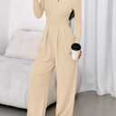 PRETTYGARDEN Jumpsuits for Women Dressy Casual 2026 Fall One Piece Outfits Long Sleeve Wide Leg Pants Romper Fashion Clothing (L)