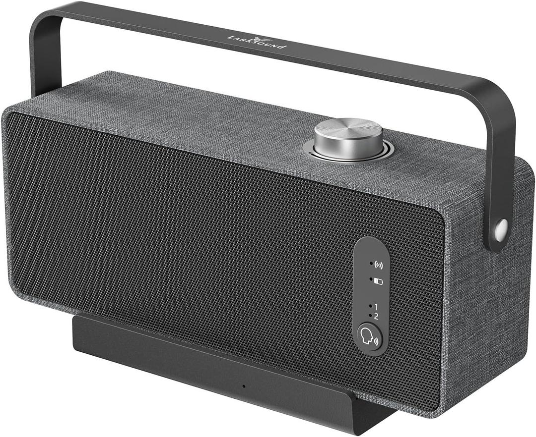 LARKSOUND Handy TV Speaker for Elderly, Portable TV Sound Amplifier with Dialogue Clarity, No Bluetooth Needed, Plug & Play Base, 3 EQ, HDMI/Optical/AUX, Headphone Jack, Gift for Parents