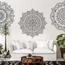 Chinco 4 Pcs Black Half Mandala Wall Decal Boho Mandala Sticker Lotus Flower Vinyl Wall Decals Flower Stickers Headboard Decoration Indian Namaste for Bedroom Living Room Yoga