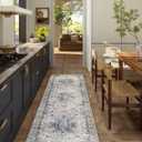 Machine Washable Kitchen Runner Rugs: 2'x6' Hallway Runner Rug Non Slip Low Pile Stain Resistant Soft Carpet Runners for Hallways Indoor Entryway Kitchen Laundry Room Beside Farmhouse (Blue and Cream)