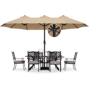 ABCCANOPY 15FT Patio Umbrella with Base, Outdoor Double-Sided Rectangle Umbrella Bonus Latch, Wights for Poolside, Lawn, Backyard (Khaki)