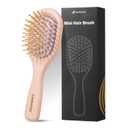 Mini Hair Brush for Hair Growth, Natural Wooden Detangling Brush for Women, Men & Kids for Straight, Wavy (Fine/Thin) Hair - Travel Small Hairbrush (pink)