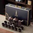 Chinese Gongfu Tea Set - Ceramic 360 Rotating teapot with Infuser, 8Cups, Semi Automatic Dragon Design for Loose Leaf Tea (Gift Box Set)