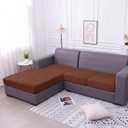 hyha Velvet Couch Cushion Covers, Stretch Chaise Lounge Sectional Couch Seat Covers L Shape for Sectional Sofa, Soft Sofa Cushion Slipcover Washable with Elastic Bottom(XL Chaise, Brown)