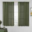 LAMIT Olive Green Light Filtering Linen Curtains 54 inches Long for Bedroom, Linen Textured Semi Sheer Back Tab and Rod Pocket Christmas Drapes for Living Room, 2 Panels, 52 x 54 Inch