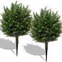 28" UV Resistant Artificial Shrubs for Outdoors - Real Looking Faux Bushes, Fake Cedar Trees, Outdoor Faux Ball Plants & Topiaries - Set of 2 Artificial Shrubs, Artificial Bushes for Garden Decor