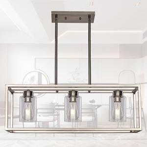 XILICON Dining Room Lighting Fixtures Hanging Farmhouse Brushed Nickel 3 Light Modern Pendant Lighting Contemporary Chandeliers with Glass Shade for Living Dining Room Bedroom Kitchen Island