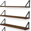 Wallniture Ponza Floating Shelves for Wall, 24" Floating Bookshelf, Wood Wall Shelves for Bedroom Decor, Walnut, Set of 5, 24"x4.5"