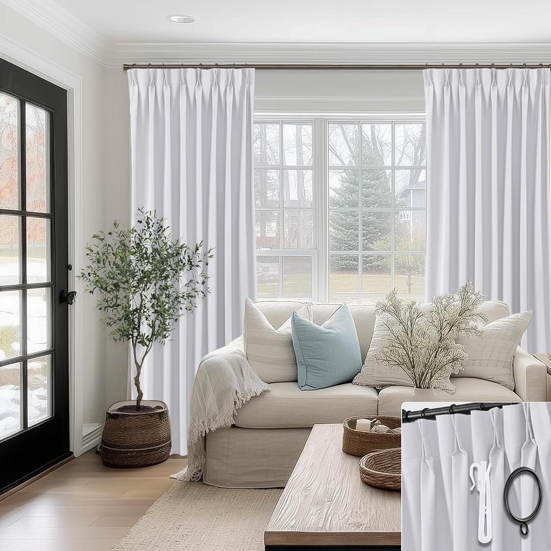 SHINELAND 104 Inch Curtains Long Cortinas Blackout Blancas para Dormitorio
