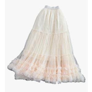 Tiered Maxi Tulle Skirt for Women Solid Elastic Waist A-Line Long Mesh Skirts M