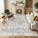 Washable Area Rug 7x9 Non-Slip Floral Boho Carpet, Gray/Light Blue