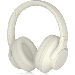 ZIHNIC Active Noise Cancelling Headphones, 60H Playtime Wireless Bluetooth Headset Low Latency-Milky White