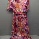 Jessica Howard Women's Floral Hi-lo Midi Dress – Short Sleeve Chiffon Lurex Cocktail Gown Size 8 Pink