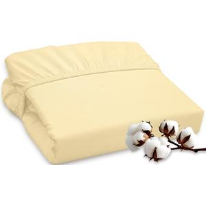 ROYALE LINENS 300 Thread Count 100% Long Staple Combed Cotton Fitted Sheet Queen - Super Soft Deep Pocket Bottom Sheet - Fitted Sheets Only - Elastic Sheets (Queen, Light Yellow)