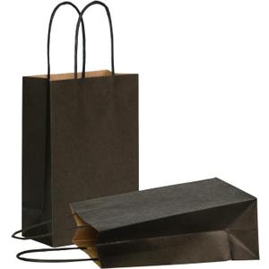 AZOWA Gift Bags Mini Kraft Paper Bags with Handles (4.7 x 2.4 x 6 in, Black, 25 Pcs)