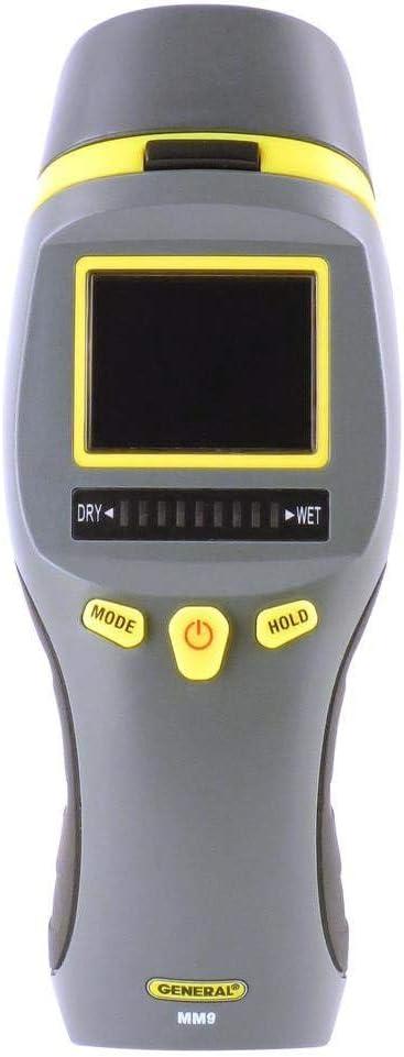 General Tools MM9 Pin & Pinless Moisture Meter Dual Moisture Detector for Wood, Drywall & Building Materials Digital Display, Scan & Pin Modes, Data Hold