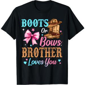 Boots or Bows Brother Loves You Gender Reveal Family T-Shirt (Medium, Black)