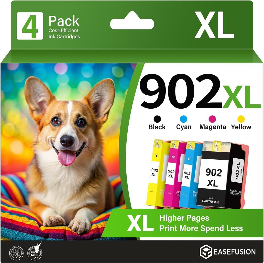 902XL Ink Cartridges 4 Combo Pack Compatible for Hp Printers, 902XL 902 XL Ink for OfficeJet 6950 6960 6960 6970 Series(Black, Cyan/Magenta/Yellow)