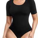 BRABIC Womens Bodysuit Shapewear for Tummy Control Seamless Sleeveless Tank Tops Body Shaper (Medium, Black Short Sleeve)