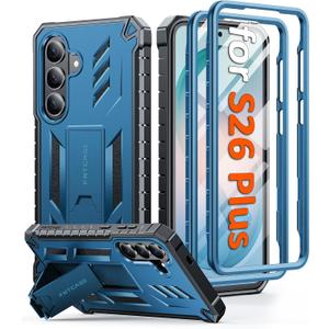 FNTCASE for Samsung Galaxy S26+ Plus Case: with Kickstand | 2 Front Frames | Built-in Screen Protector Military Grade Drop Proof Protection Rugged Protective Phone Case for S26 Plus 6.7 Inch Blue