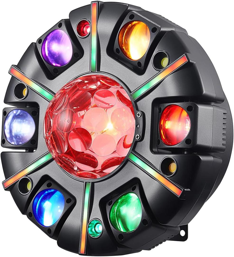 Moving Head DJ Lights,RGBW LED Stage Lighting with Disco Ball, Red/Green Starry, DMX512, Remote Control,Sound Activated, 540° Rotation for Party, Wedding, Clubs, Disco,Back-to-School Parties