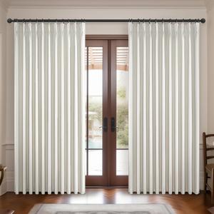 Lush Decor Wide Curtains for Windows 120 to 140 Blackout Linen 108 Inches Long, Pinch Pleated Thick 70 Inch Extra Wide Patio Door Curtain Panels 2 Set Drapes Floor to Ceiling Drapes Heavy Thermal (Birch)
