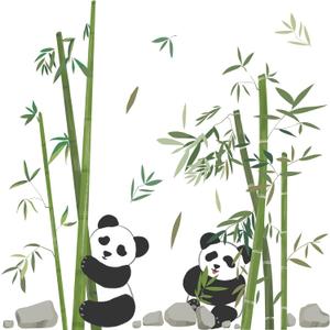 Panda Eating Bamboo Wall Decal Cute Cartoon Panda Wall Stickers Living Room Bedroom Sofa TV Wall Decals Bamboo Green Plants Self Adhesive Removable DIY Art Decor Wall Stickers, 2 * 12x36inch