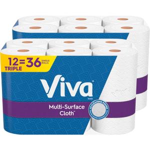 Viva Multi-Surface Cloth Paper Towels, 12 Triple Rolls, 165 Sheets Per Roll (2 Packs of 6) (165 Sheets (Pack of 12), White)