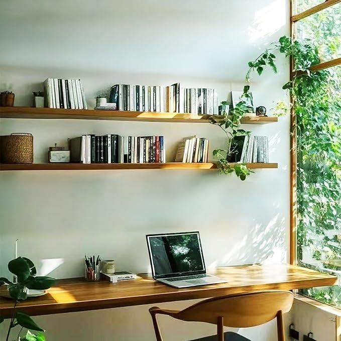 ROGMARS 48 Inches Long Walnut Floating Shelves,Rustic Solid Wood Farmhouse Wall Shelves with Invisible Brackets for Bathroom, Living Room, Bedroom, Kitchen Set of 2