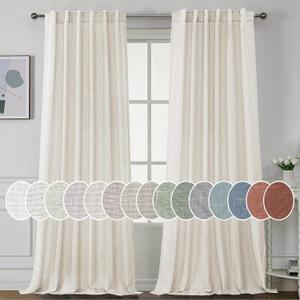 H.VERSAILTEX Natural Linen Curtains 96 inches Long for Living Room 2 Panels Back Tab Loop Pocket Textured Light Filtering Semi Sheer Rustic Farmhouse Boho Curtain for Bedroom, Heathered Natural