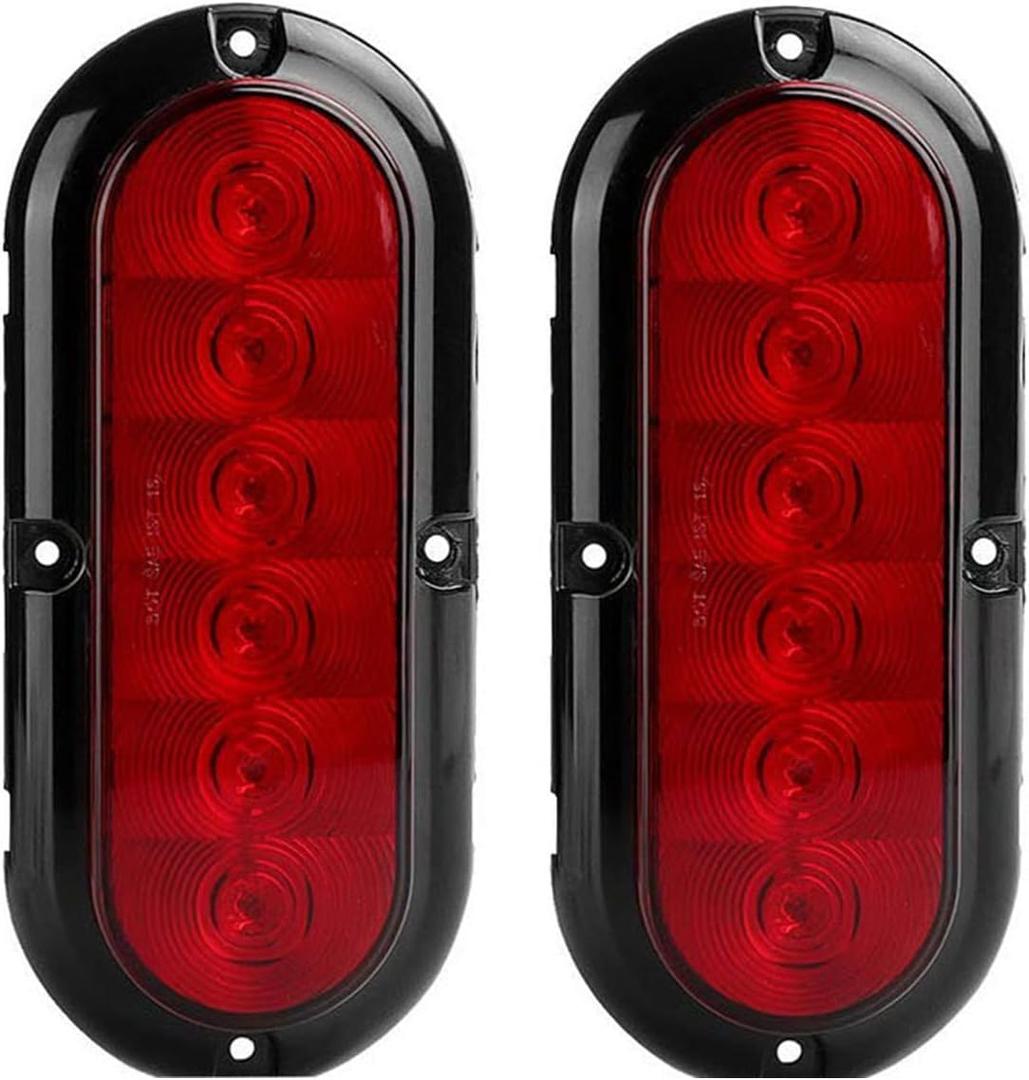 NPAUTO 2Pcs 6" Oval Trailer Tail Lights Red 6 LED Stop Turn Brake Light Trailer Marker Lights Flush Mount for RV Truck Boat Trailer Waterproof