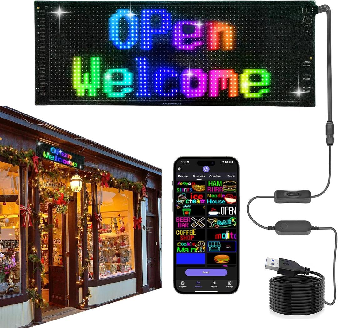 Double Row Programmable Scrolling Custom LED Sign for Car(2025 Upgrade Lamp Beads), 17''x6.3'' Flexible Bluetooth APP Control Beads Matrix Panel ,Text Message Pattern DIY Programmable LED Sign for Car Store