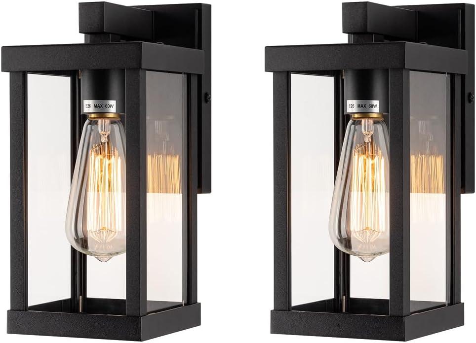 mirrea 11" Classic Outdoor Wall Sconce 1 Light in Matte Black Rectangular Metal Frame and Clear Glass Shade Waterproof Porch Light Patio Light Pack of 2