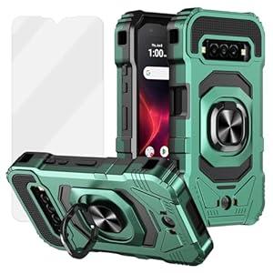 Ailiber for DuraForce Pro 3 Phone Case, Kyocera DuraForce Pro 3 Case with Screen Protector, Ring Kickstand for Magnetic Car Mount, Heavy Duty Shockproof Protective Cover - Dark Green