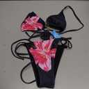 Women's 2 Piece Floral Print Halter Neck Tie Bikini Set Triangle String Thong Swimsuit Summer Bathing Suits for Women, Black XS