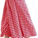 FaroDor Women Gingham Culottes Wide Leg Palazzo Pants Elastic Waist Plaid Capri with Pocket (XX-Large, Red)