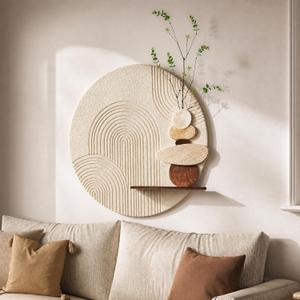 Briwooody 3D Textured Neutral Abstract Wall Art Decor with Shelf 24x24 Inch, 25.2"L x 24.8"W