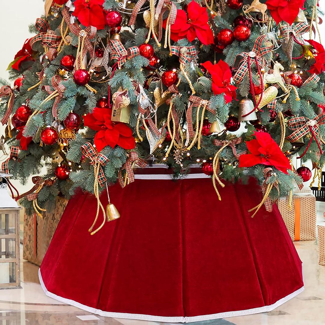 Christmas Tree Collar Red Velvet Folable Christmas Tree Ring Tree Skirt for Artificial Trees Base Stand Cover Christmas Tree Decoration