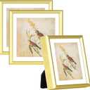 3x3 Picture Frame Set of 3, Gold Aluminum Metal Square Photo Frame with HD Glass, Fits 2x2 with Mat or 3 x 3 without Mat, Display For Tabletop or Wall Collage